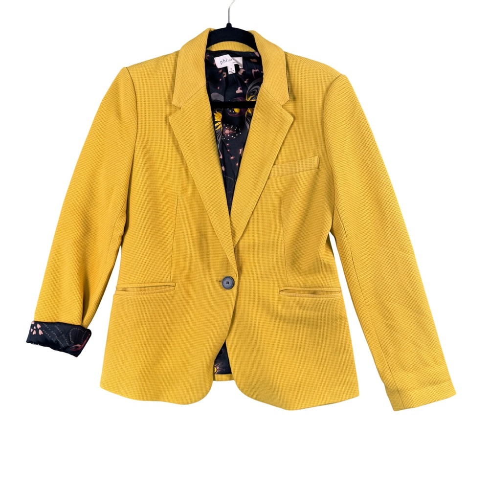 Philosophy Republic Yellow Textured Blazer Womens‎ 6 Moon Star Lined Boho